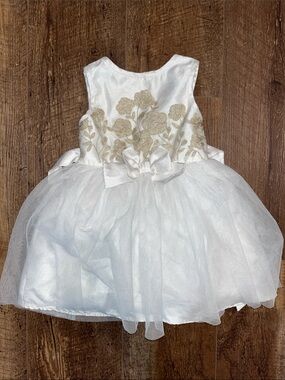 lilt White Dress with Gold Floral Embroidery and Tulle Skirt